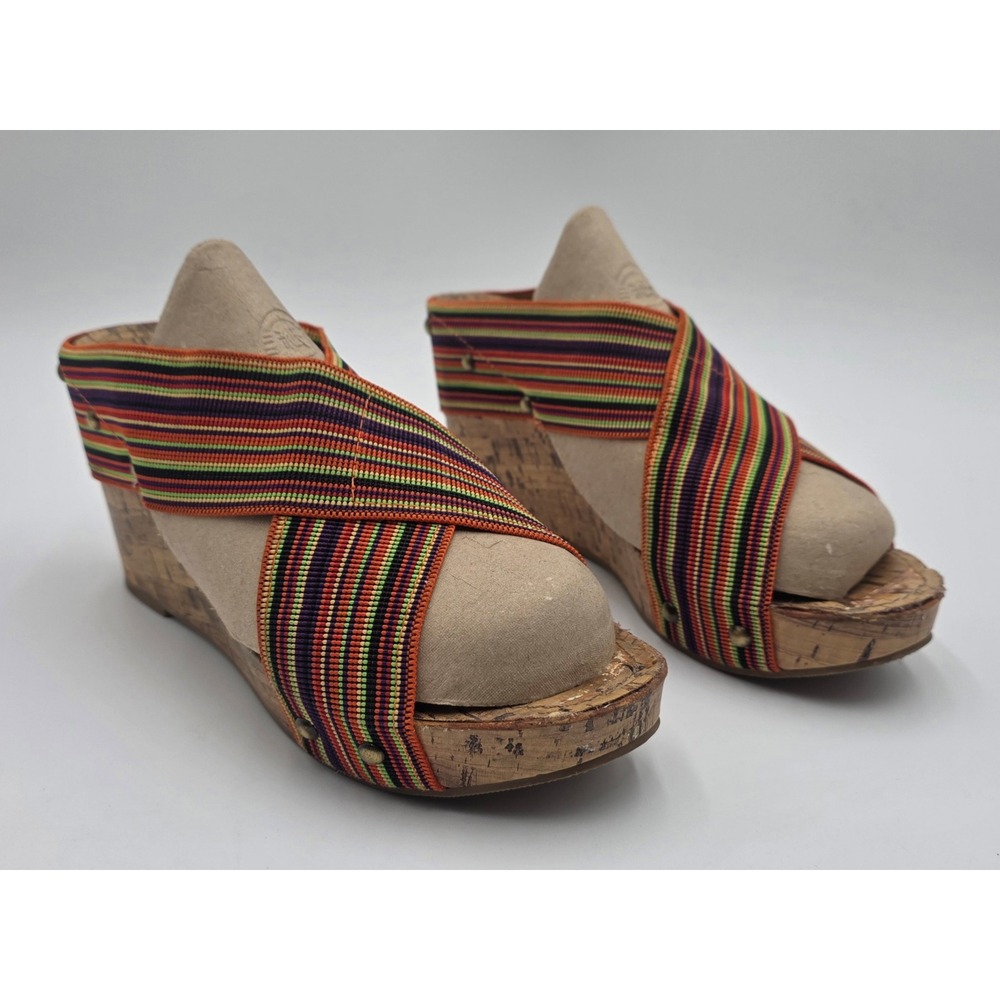 XOXO Bali Women's 8.5M Striped Cork Wedge Sandal Multi Color Platform Slide